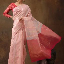 Silk Land Pink Cotton Woven Saree With Unstitched Blouse-image-97