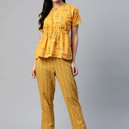 Laado - Pamper Yourself Women Yellow Printed Pure Cotton Night Suit-image-24