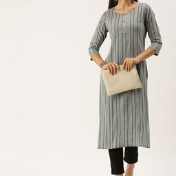 Saanjh Grey & Black Striped Straight Kurti-18