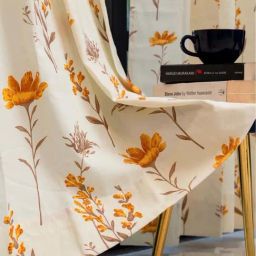 Urban Space Orchid Blooms Yellow Cotton Floral Printed Long Door Curtain - Set of 2-37