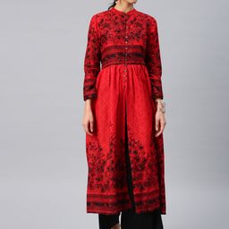 Vishudh Women Red & Maroon Floral Print Anarkali Kurta-picture-19