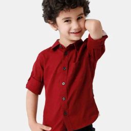 Kate & Oscar Kids Maroon Cotton Regular Fit Full Sleeves Shirt-image-82