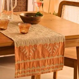 Peepul Tree White Cotton Applique Cutwork Table Runner-33