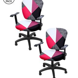 Cortina Set Of 2 Red & White Geometric Printed Chair Covers-12
