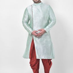 DEYANN PLUS Men Turquoise Blue Dupion Silk Kurta-picture-34