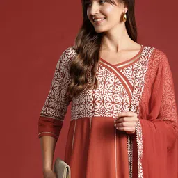 Anouk Printed Angrakha Gotta Patti Kurta with Trousers & Dupatta image 5