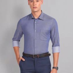 AD by Arvind Blue Regular Fit Textured Shirt-image-74