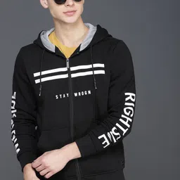 WROGN Men Black Printed Hooded Sweatshirt-image-53