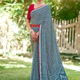 Saree Mall Blue Printed Sarees With Unstitched Blouse-image-47
