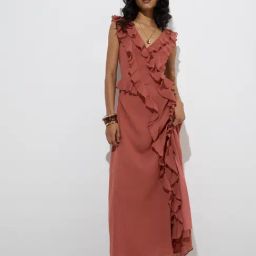 LOV by Westside Dusty Pink Ruffle Detailed A-Line Dress-7