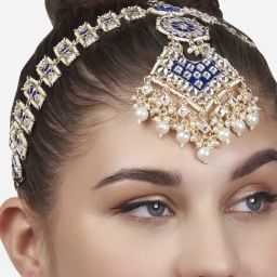 Zaveri Pearls Blue Meenakari Dazzling Kundan & Pearls Bridal Matha Patti Style Maangtikka-ZPFK13528-22