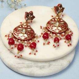 Biba Red Brass Dangler Earrings for Women-image-12