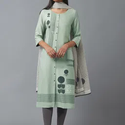 W Women Green Ethnic Motifs Printed Kurta-image-66