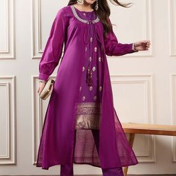 House of Pataudi Woven Design Kurta & Palazzo With Jacket-39