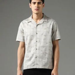 Arrow New York Grey Cotton Slim Fit Checks Shirt-image-89
