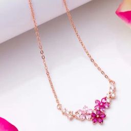 Zavya 925 Silver Blossom Rose Gold-Plated Flower Necklace for Women-image-89