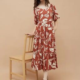 Colour Me Red Regular Fit Printed Dress-20