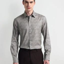 Arrow Grey Cotton Slim Fit Printed Shirt-image-85