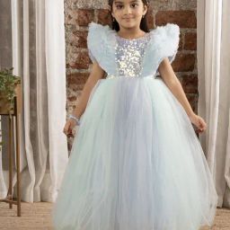 Ministitch Girls Sky Blue Flared Fit Party Gown-image-54