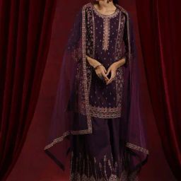 Libas Art Purple Embroidered Kurta Palazzo Set With Dupatta-image-13