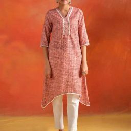 Jaipur Kurti Peach Printed A-Line Kurta-picture-15