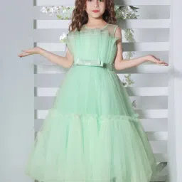Ministitch Girls Sea Green Flared Fit Party Gown-image-11