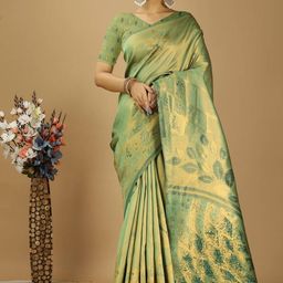 DIVASTRI Woven Design Silk Blend Banarasi Saree-image-46