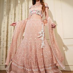 MILU MADAN Floral Embellished Beads & Stones Lehenga & Blouse With Dupatta-image-42