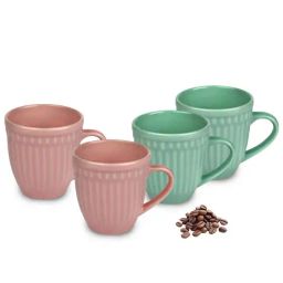 Urban Chef Pink & Green Ceramic Handcrafted Microwave Safe Tea Cup - Set of 4-25