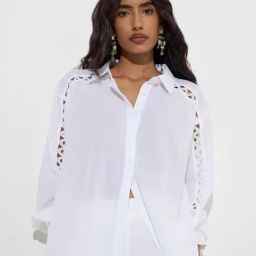 LOV by Westside White Lace-Detailed Cotton Shirt-image-49