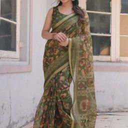 MIRCHI FASHION Green Floral Print Saree With Unstitched Blouse-picture-38