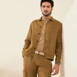 Andamen Brown 100% Linen Regular Fit Solid Jacket-picture-6