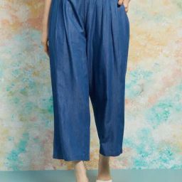 Melange Blue Regular Fit Trousers-15