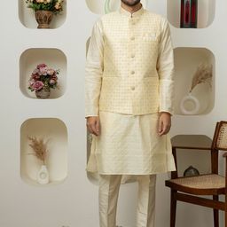 Dulha Ghar Mandarin Collar Raw Silk Kurta With Pyjamas-image-60