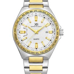 KENNETH SCOTT Men Patterned Dial & Bracelet Style Straps Analogue Watch K23027-TBTW-54