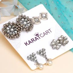 Karatcart Handcrafted Kundan Drop & Stud Earrings - Set of 4-image-21