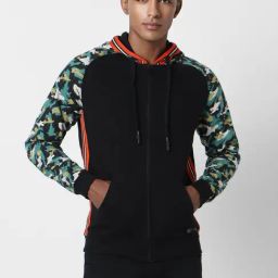 Peter England Jeans Black & Green Regular Fit Printed Hooded Sweatshirt-image-33