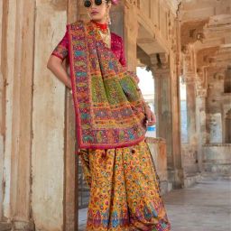 Elora Mustard Blended Ajrakh Saree With Unstitched Blouse-image-33