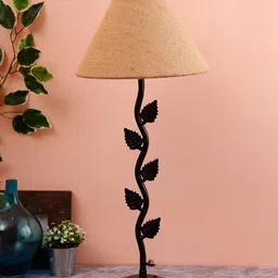 Devansh Beige & Black Self-Design Frustum Table Lamp-27