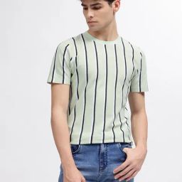 Lindbergh Light Green Regular Fit Striped Cotton Crew T-Shirt-picture-11