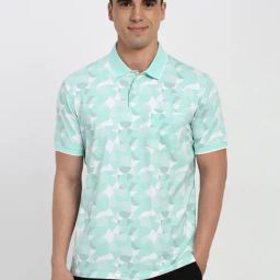 Peter England Blue Cotton Regular Fit Printed Polo T-Shirt-picture-32