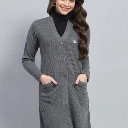 Monte Carlo Grey Wool Blend Self Full Sleeve Cardigan-23