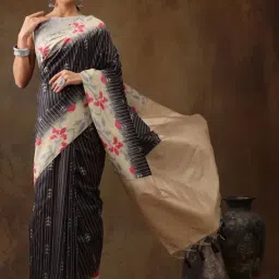 Silk Land Black Silk Printed Saree With Unstitched Blouse-picture-20