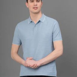 Red Tape Sky Blue Cotton Regular Fit Self Pattern Polo T-Shirt-picture-4