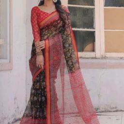 MIRCHI FASHION Black & Red Floral Print Saree With Unstitched Blouse-picture-25