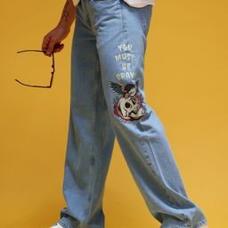 HERE&NOW Men Graphic Print Mid-Rise Pure Cotton Baggy Fit Jeans-image-88