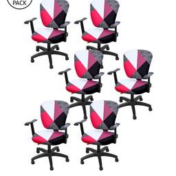 Cortina Set Of 6 Red & White Geometric Print Chair Covers-21