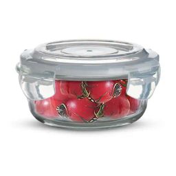 Bergner Borosilicate Glass Side Lock 400ml Storage Round Container with Lid (White Gasket, Set of 4)-12
