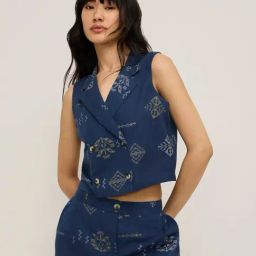 Bombay Paisley by Westside Navy Waistcoat-Style Cotton Blend Top-image-92