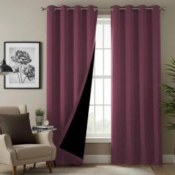 Urban Space Maroon & Black Polyester Window Curtain with Eyelets & Tieback - Set of 2 (5 ft)-105